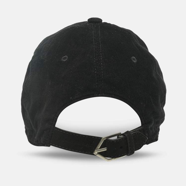 Pre Owned Saint Laurent Paris Black Corduroy Baseball Cap Size 60