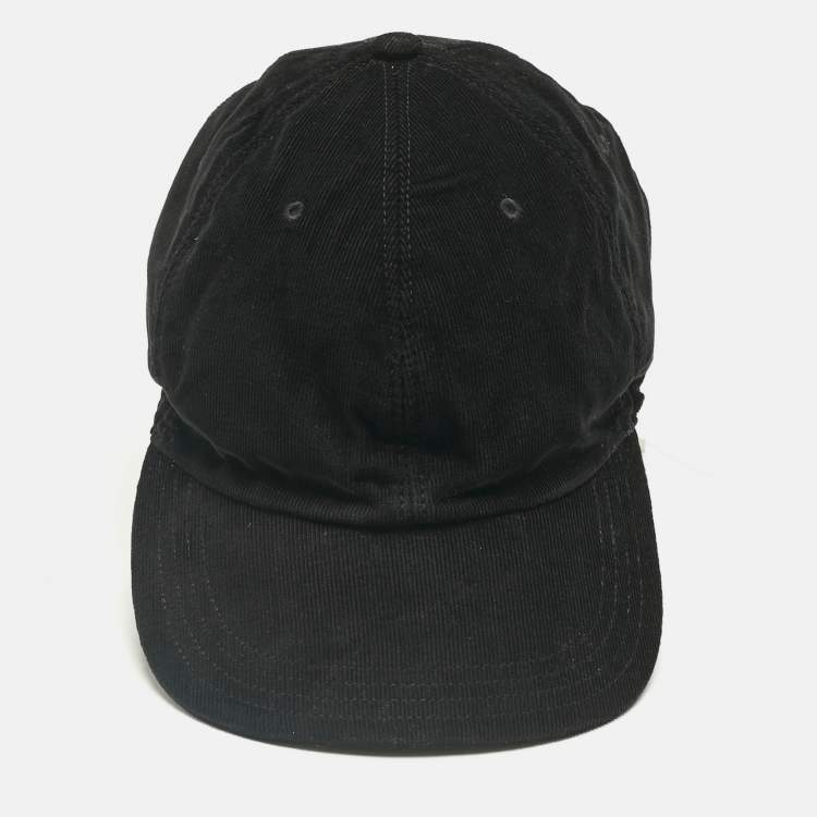 Pre Owned Saint Laurent Paris Black Corduroy Baseball Cap Size 60