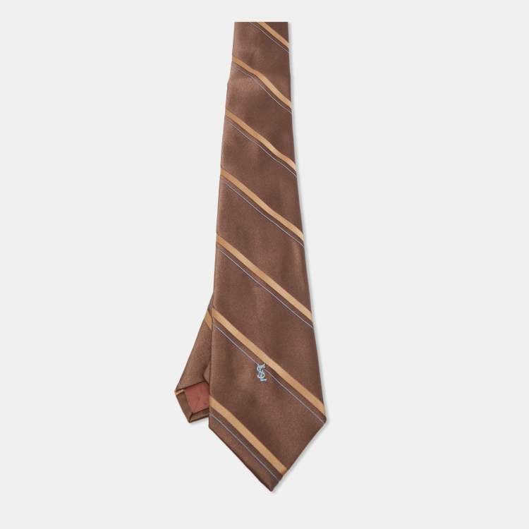 Pre Owned Yves Saint Laurent Vintage Brown Striped Silk Tie