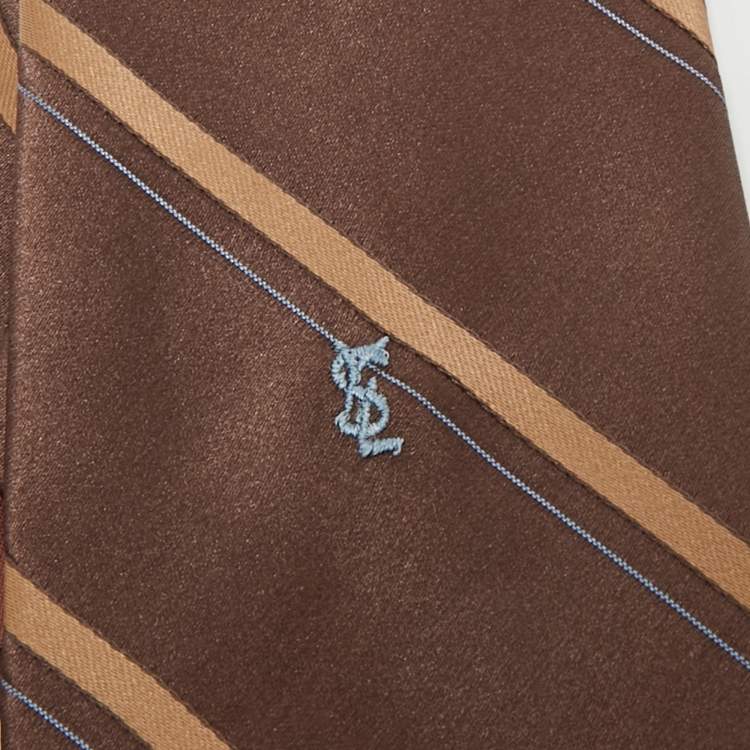 Pre Owned Yves Saint Laurent Vintage Brown Striped Silk Tie