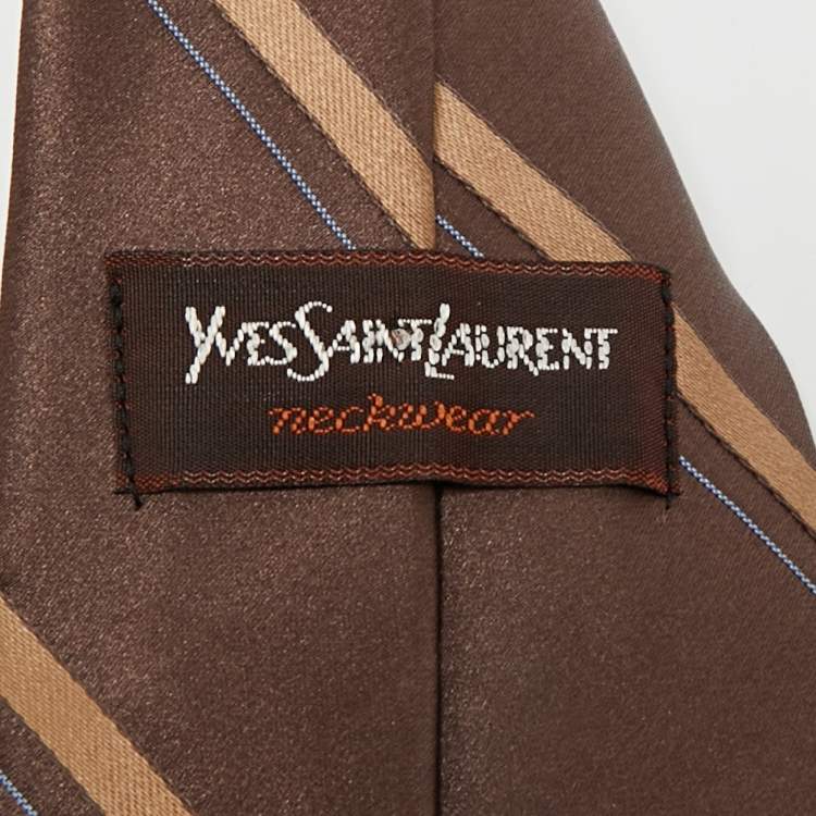 Pre Owned Yves Saint Laurent Vintage Brown Striped Silk Tie