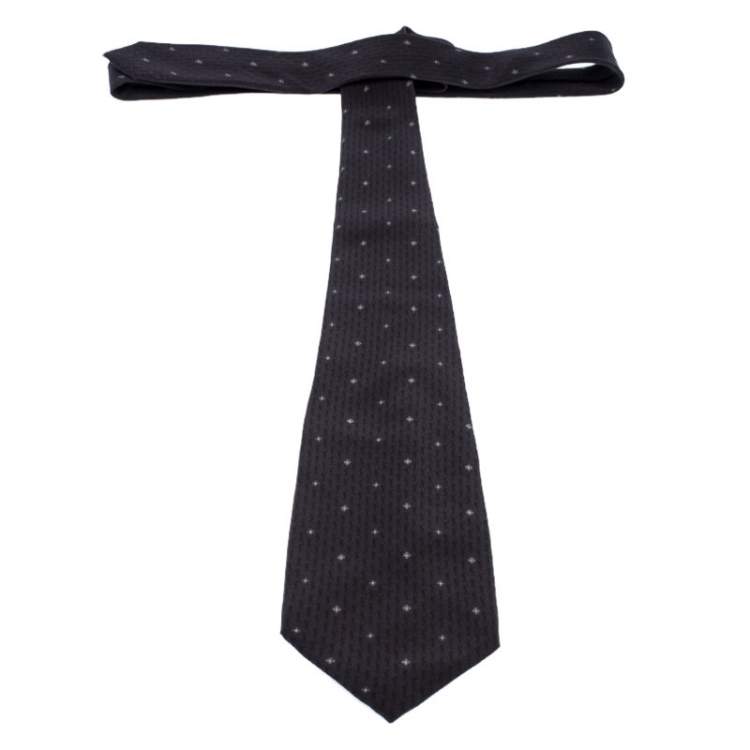 Pre Owned Yves Saint Laurent Paris Vintage Grey Motif Print Silk Tie