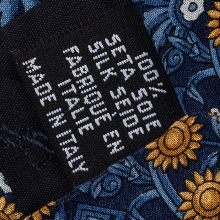 Pre Owned Yves Saint Laurent Vintage Blue Floral Printed Silk Traditional Tie 