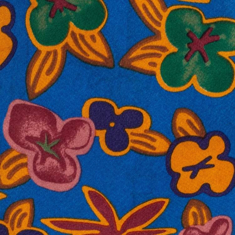 Pre Owned Yves Saint Laurent Blue Floral Print Silk Tie