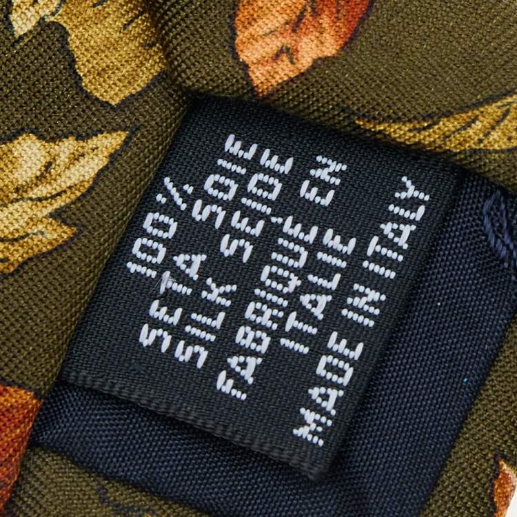 Pre Owned Yves Saint Laurent Green Beetles & Leaves Printed Silk Tie