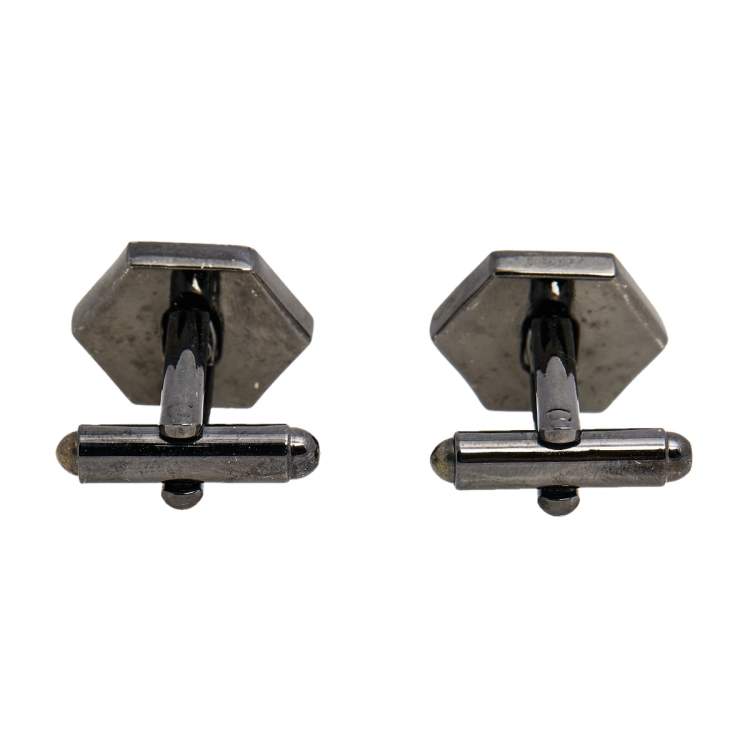 Pre Owned Yves Saint Laurent Gunmetal Tone Monogram Hexagon Cufflinks