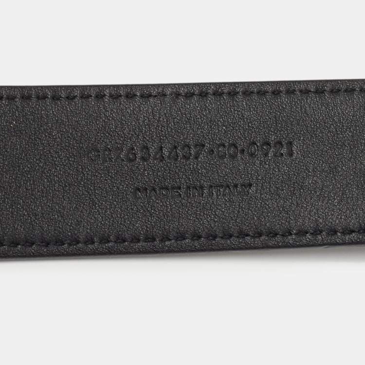 Pre Owned Saint Laurent Black Croc Embossed Glossy Leather Monogram Buckle Belt 80CM