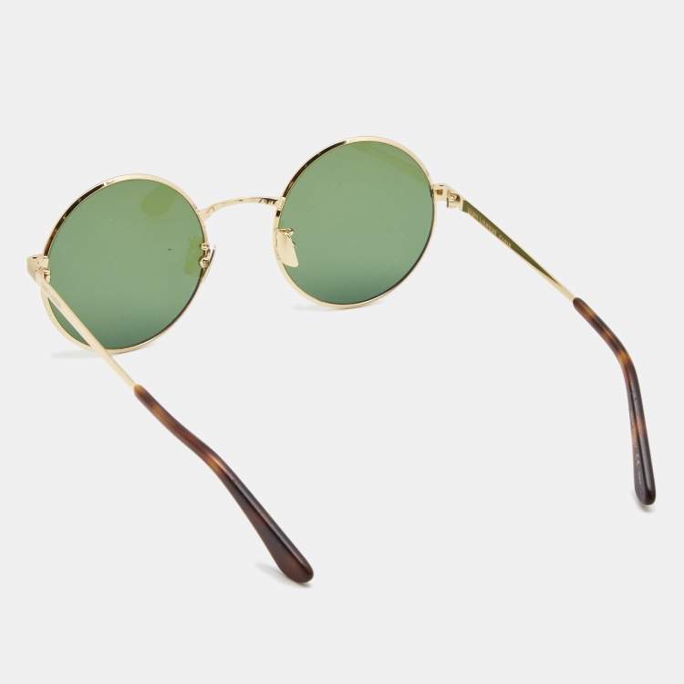 Pre Owned Saint Laurent Green/Gold Classic Round Sunglasses