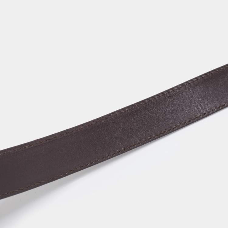 Pre Owned Saint Laurent Black Leather Logo Plague Belt 85CM