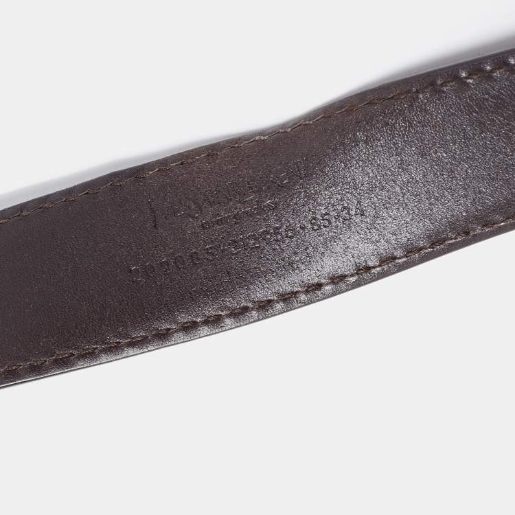 Pre Owned Saint Laurent Black Leather Logo Plague Belt 85CM
