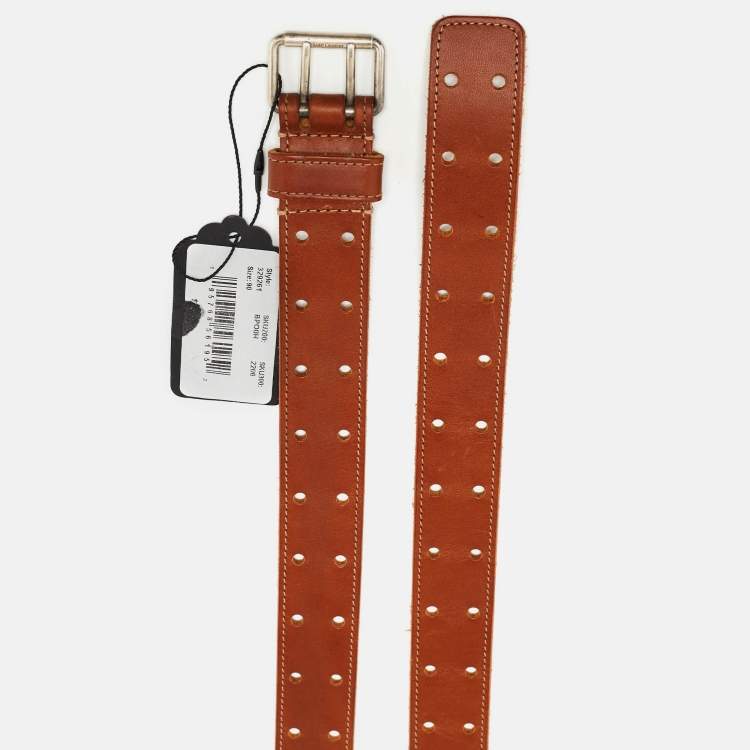 Pre Owned Saint Laurent Brown Leather Perforated Buckle Belt 90CM