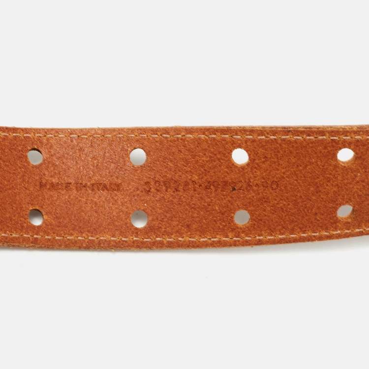 Pre Owned Saint Laurent Brown Leather Perforated Buckle Belt 90CM