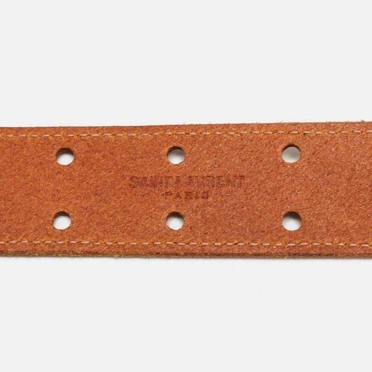 Pre Owned Saint Laurent Brown Leather Perforated Buckle Belt 90CM