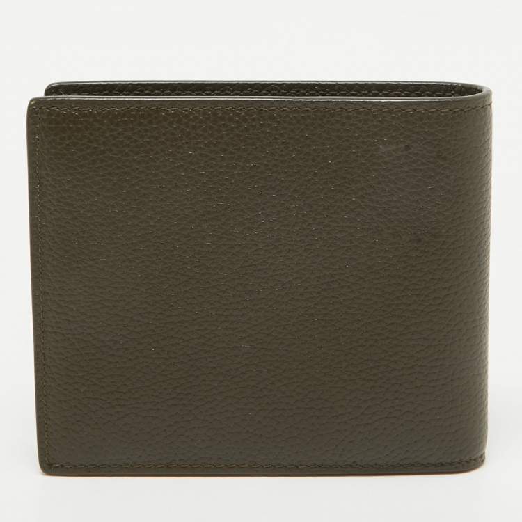 Pre Owned Saint Laurent Olive Green Leather Tiny Cassandre East/West Bifold Wallet