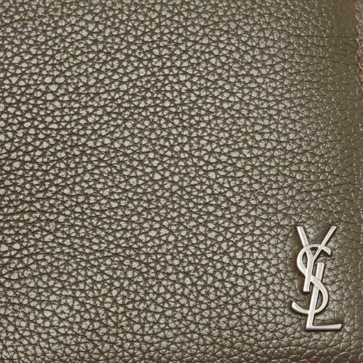 Pre Owned Saint Laurent Olive Green Leather Tiny Cassandre East/West Bifold Wallet