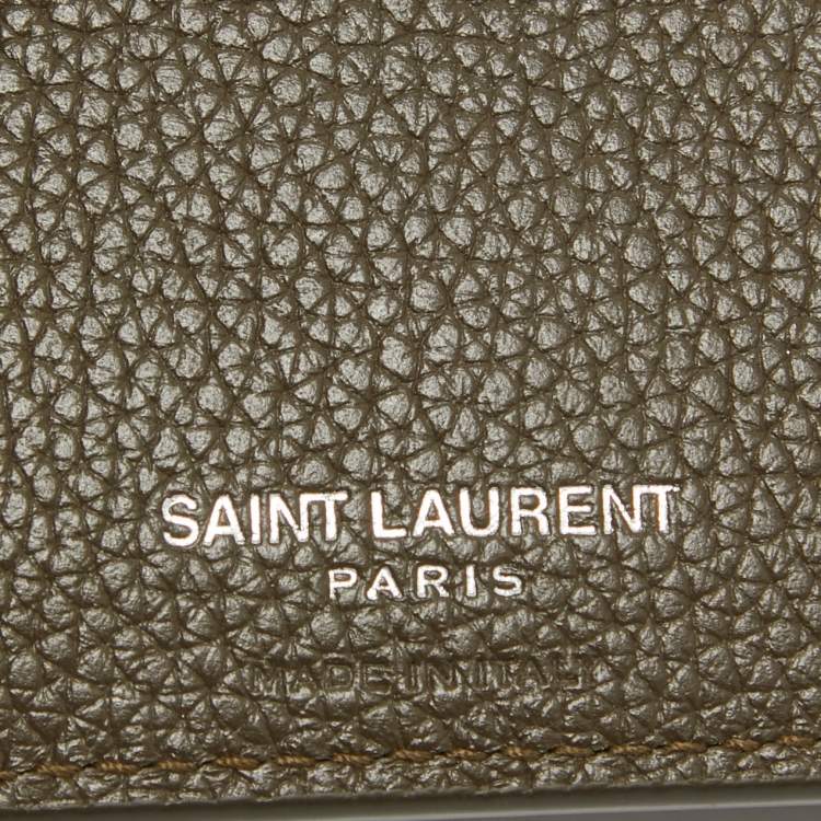 Pre Owned Saint Laurent Olive Green Leather Tiny Cassandre East/West Bifold Wallet
