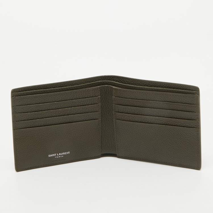 Pre Owned Saint Laurent Olive Green Leather Tiny Cassandre East/West Bifold Wallet