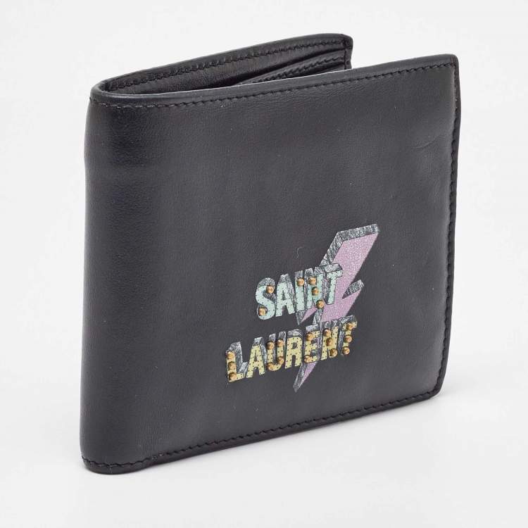 Pre Owned Saint Laurent Black Leather Lightning Bolt Bifold Wallet