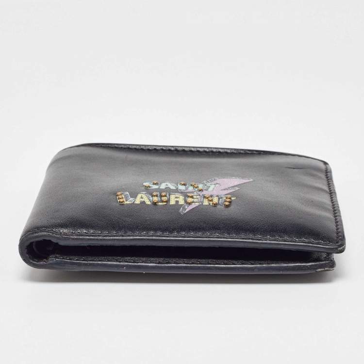 Pre Owned Saint Laurent Black Leather Lightning Bolt Bifold Wallet