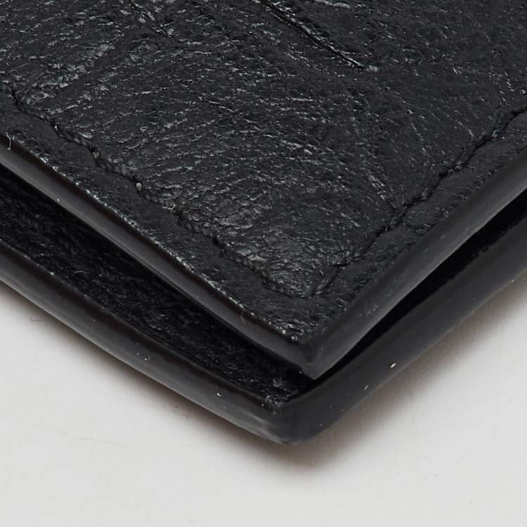Pre Owned Saint Laurent Black Croc Embossed Leather Bifold Card Holder