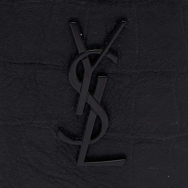 Pre Owned Saint Laurent Black Croc Embossed Leather Bifold Card Holder