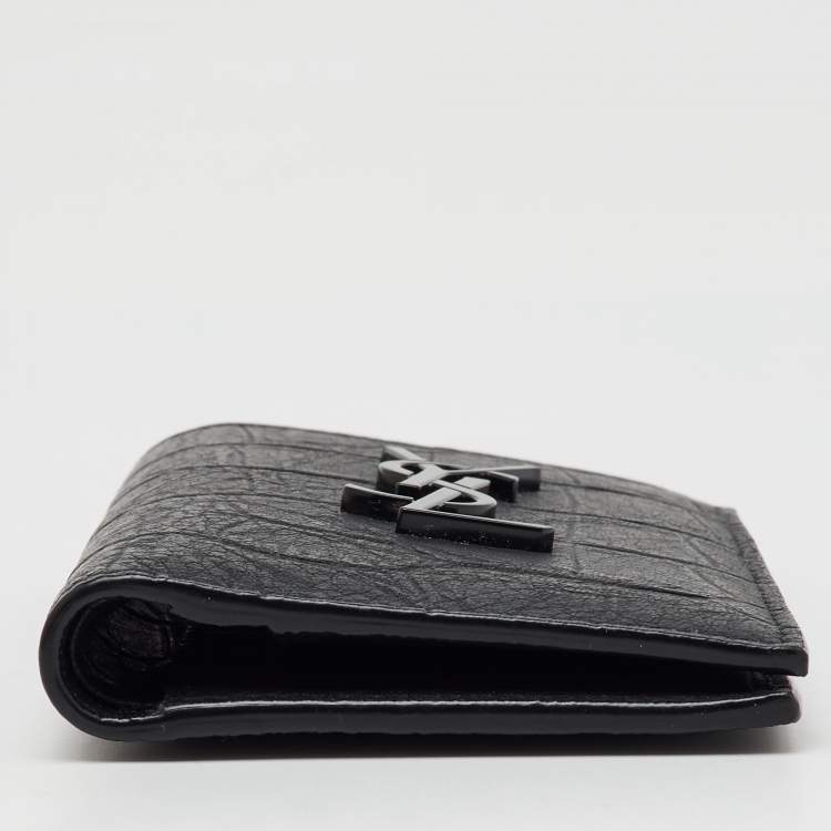 Pre Owned Saint Laurent Black Croc Embossed Leather Bifold Card Holder