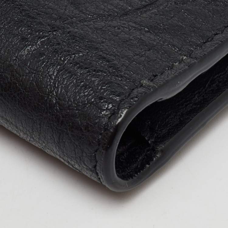Pre Owned Saint Laurent Black Croc Embossed Leather Bifold Card Holder