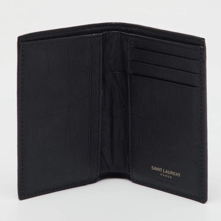 Pre Owned Saint Laurent Black Croc Embossed Leather Bifold Card Holder