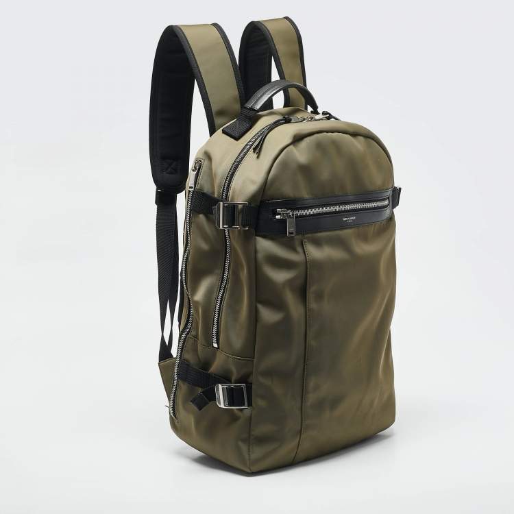 Pre Owned Saint Laurent Army Green/Black Nylon Backpack