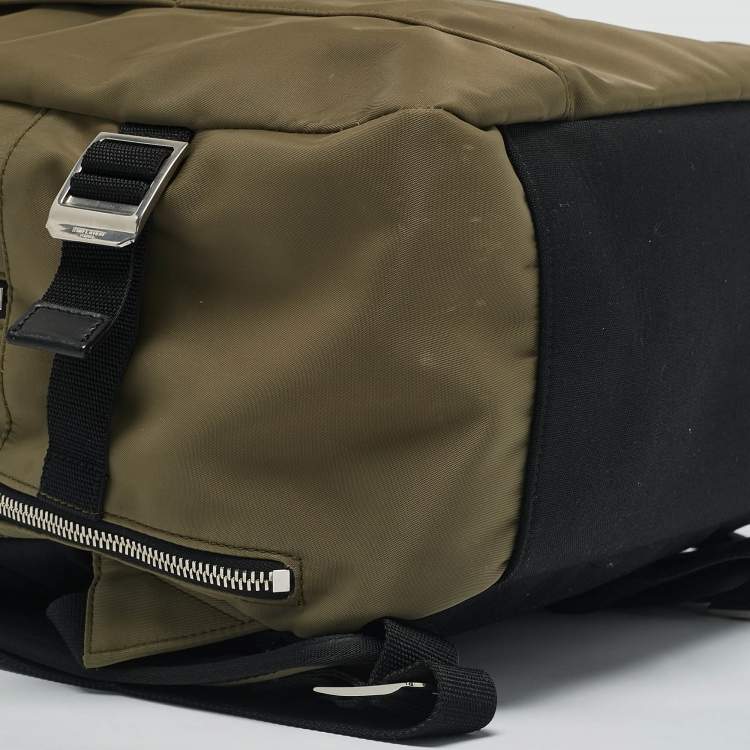 Pre Owned Saint Laurent Army Green/Black Nylon Backpack