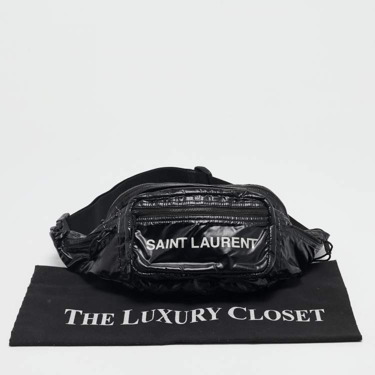 Pre Owned Saint Laurent Black Nylon Logo Belt Bag