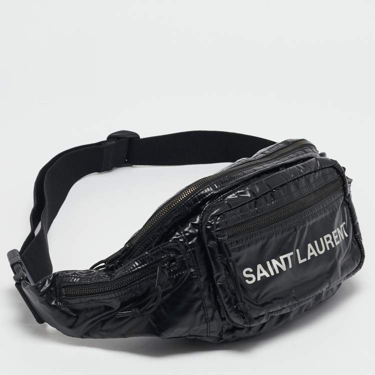 Pre Owned Saint Laurent Black Nylon Logo Belt Bag