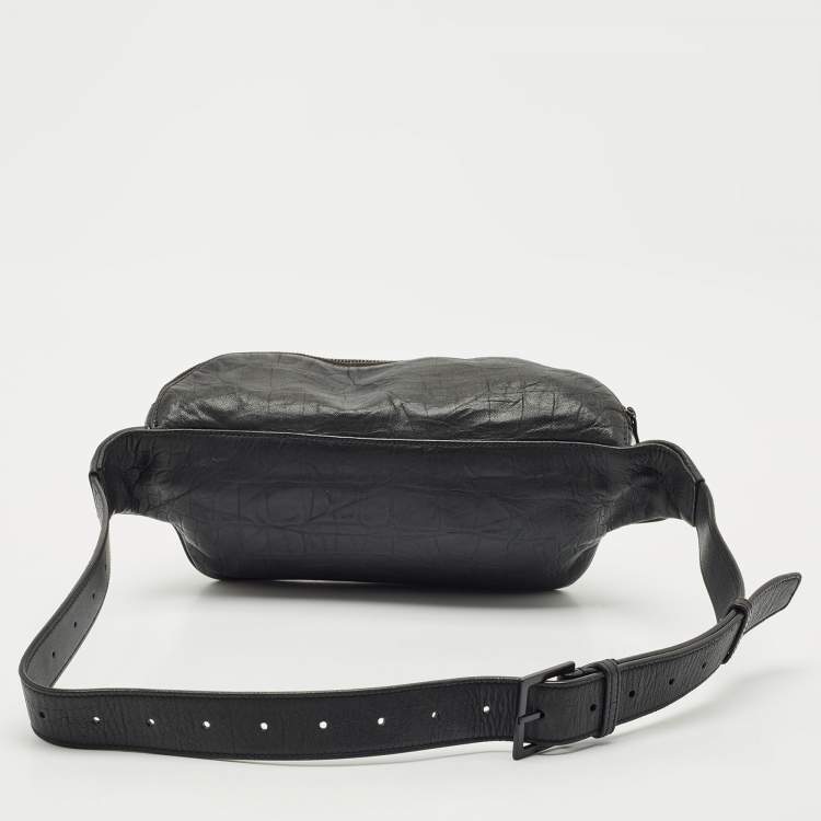 Pre Owned Saint Laurent Black Leather Cassandre Belt Bag