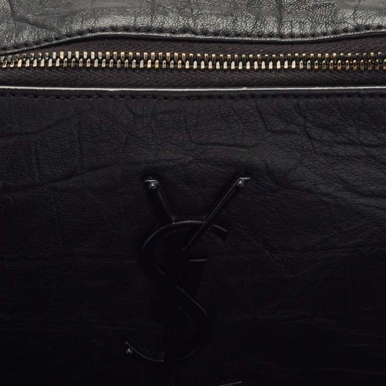 Pre Owned Saint Laurent Black Leather Cassandre Belt Bag