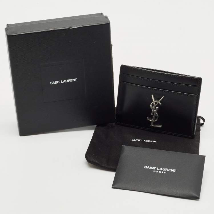 Pre Owned Saint Laurent Black Leather Monogram Card Case