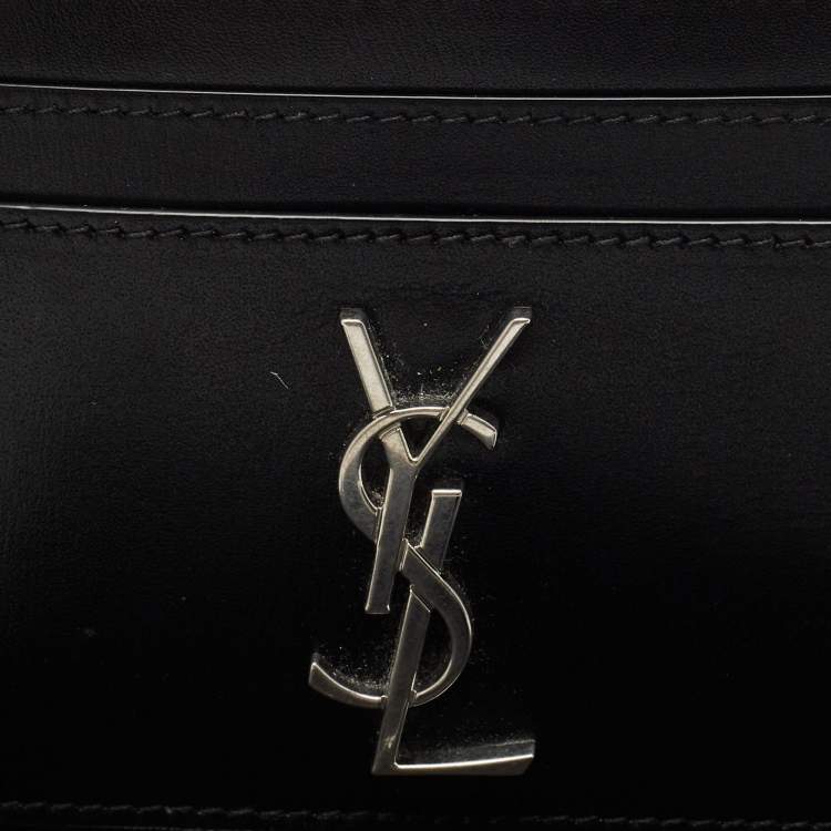 Pre Owned Saint Laurent Black Leather Monogram Card Case