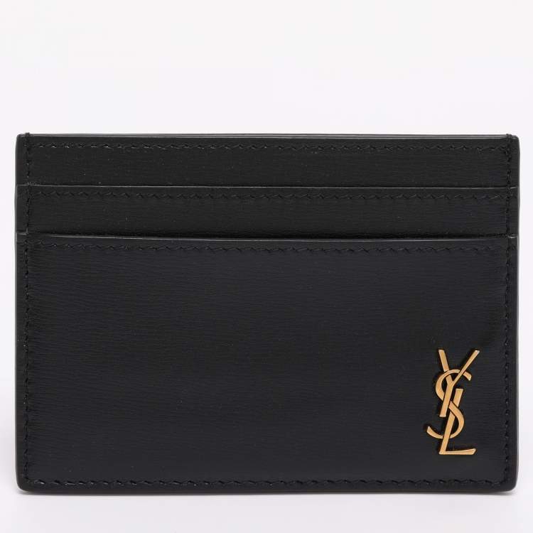 Pre Owned Saint Laurent Black Leather Tiny Cassandre Card Holder
