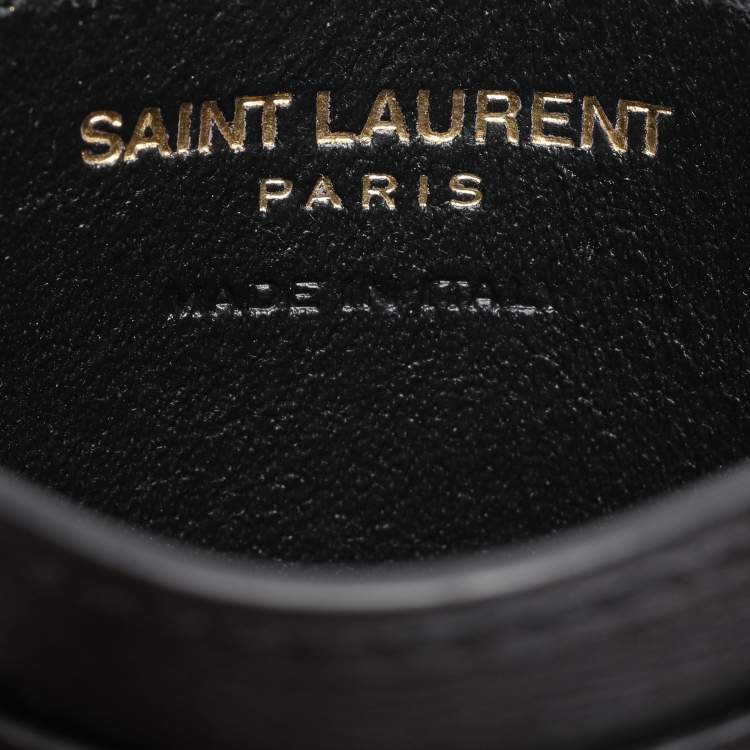 Pre Owned Saint Laurent Black Leather Tiny Cassandre Card Holder