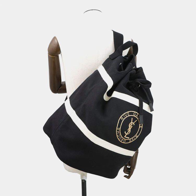 Pre Owned Saint Laurent Paris Rive Gauche Logo Sling Bag Black/White Canvas