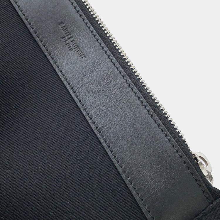 Pre Owned Saint Laurent Paris Rive Gauche Logo Sling Bag Black/White Canvas