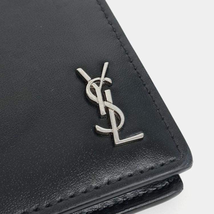 Pre Owned Saint Laurent Paris Black Leather Tiny Monogram Bifold Wallet