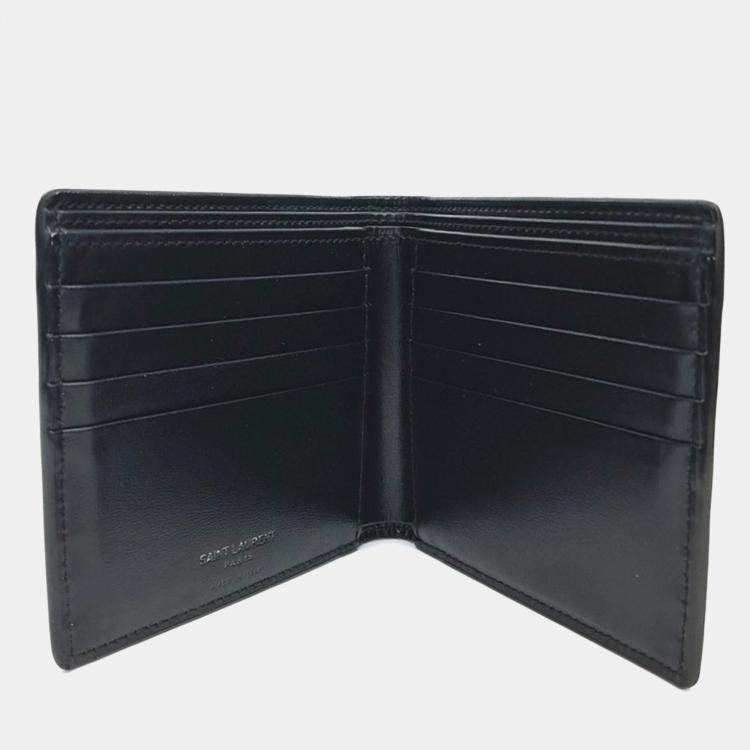 Pre Owned Saint Laurent Paris Black Leather Tiny Monogram Bifold Wallet