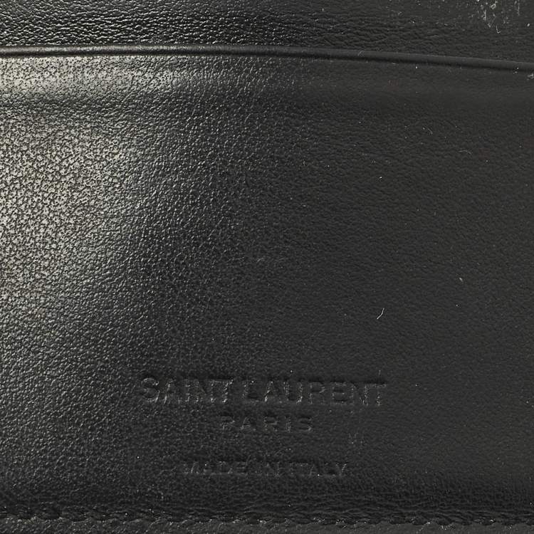 Pre Owned Saint Laurent Patches Black Leather Bifold Wallet 