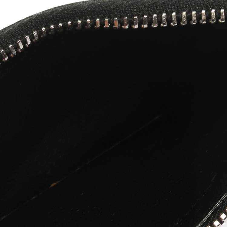 Pre Owned Saint Laurent Paris Black Croc Embossed Leather Zip Card Holder 
