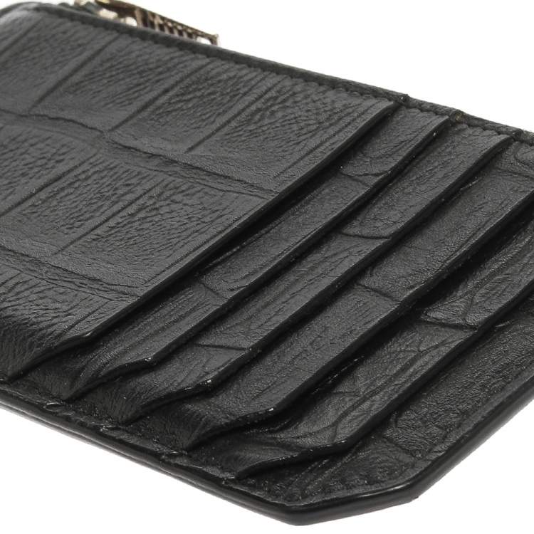 Pre Owned Saint Laurent Paris Black Croc Embossed Leather Zip Card Holder 