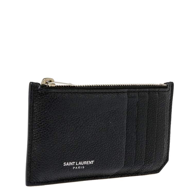 Pre Owned Saint Laurent Paris Black Leather Zip Card Holder 
