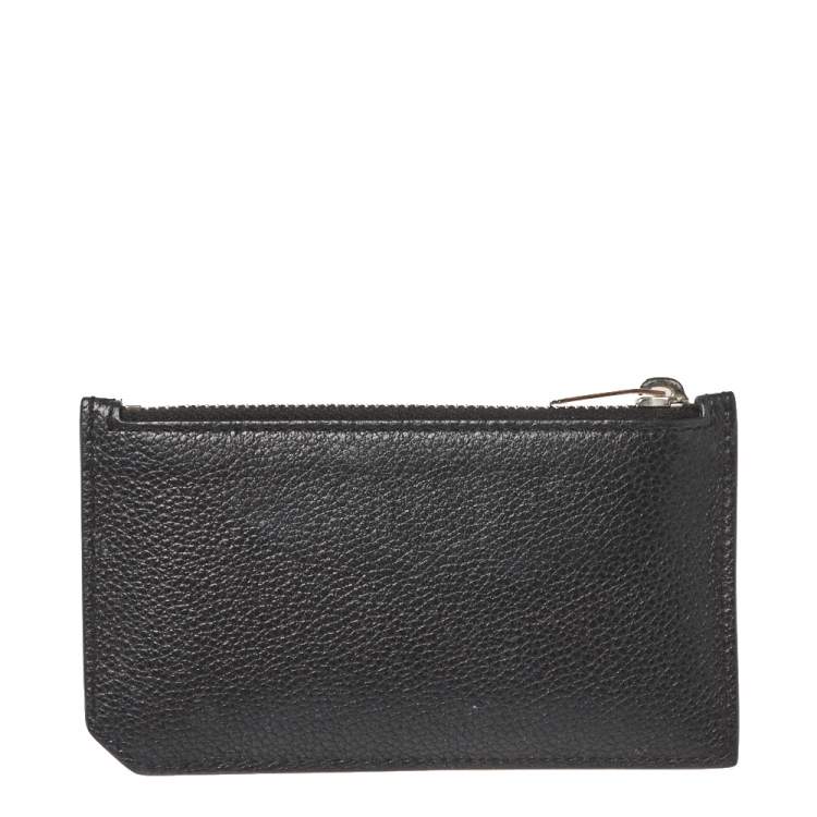 Pre Owned Saint Laurent Paris Black Leather Zip Card Holder 