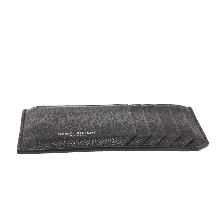 Pre Owned Saint Laurent Paris Black Leather Zip Card Holder 