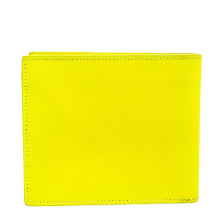 Pre Owned Saint Laurent Neon Green Leather East/West Bifold Wallet