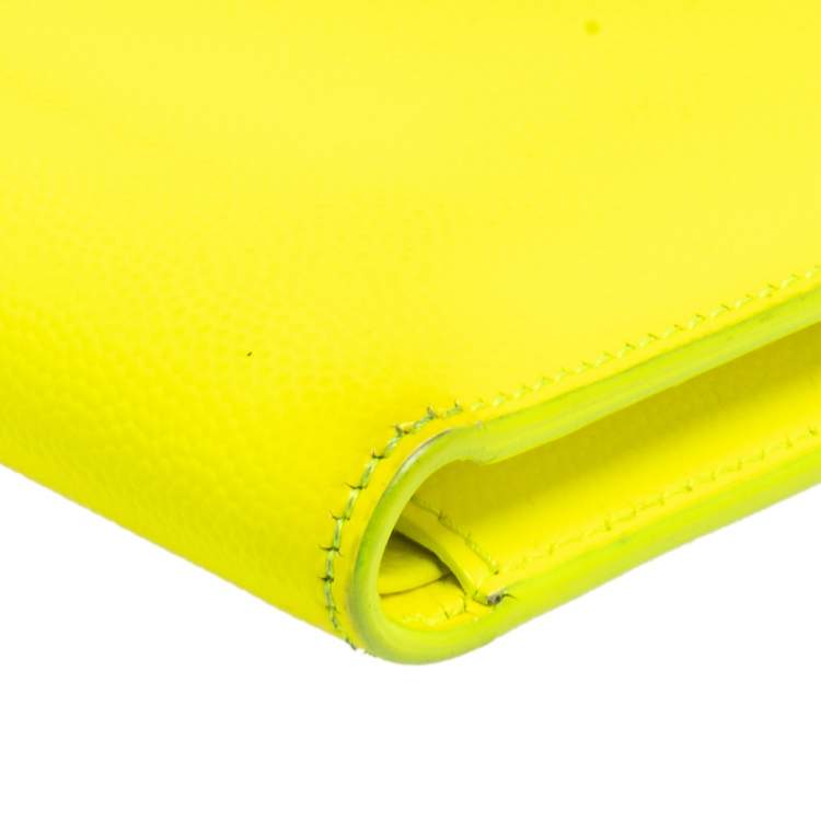 Pre Owned Saint Laurent Neon Green Leather East/West Bifold Wallet